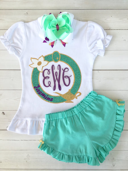 Arabian Princess Glitter Crown Shirt & Ruffle Short Set