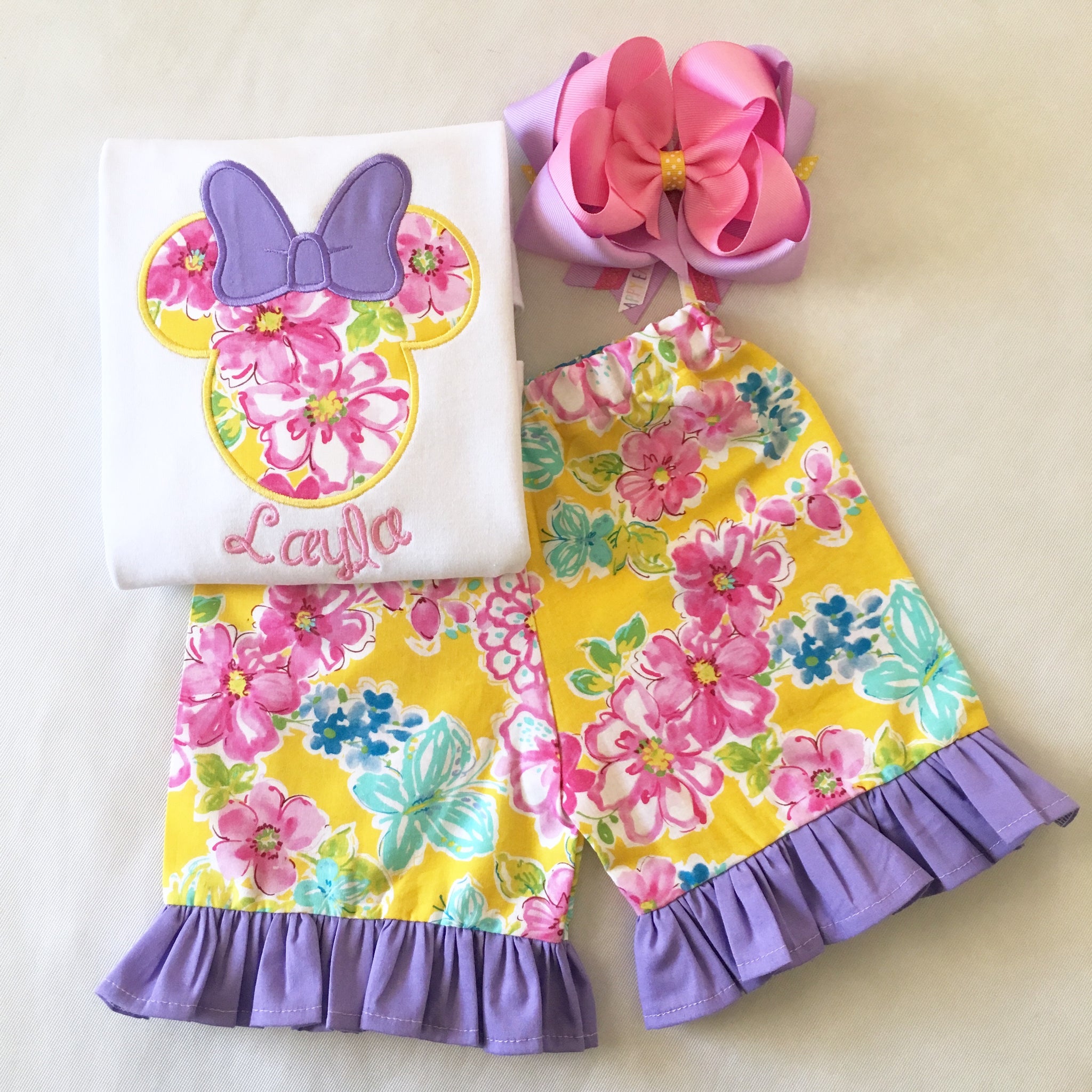 Spring Mouse Embroidered Basic Ruffled Short Set